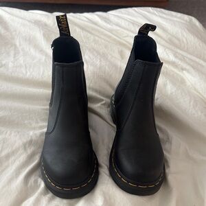 Dr. Martens Black Leather Chelsea Boots with Yellow Stitching